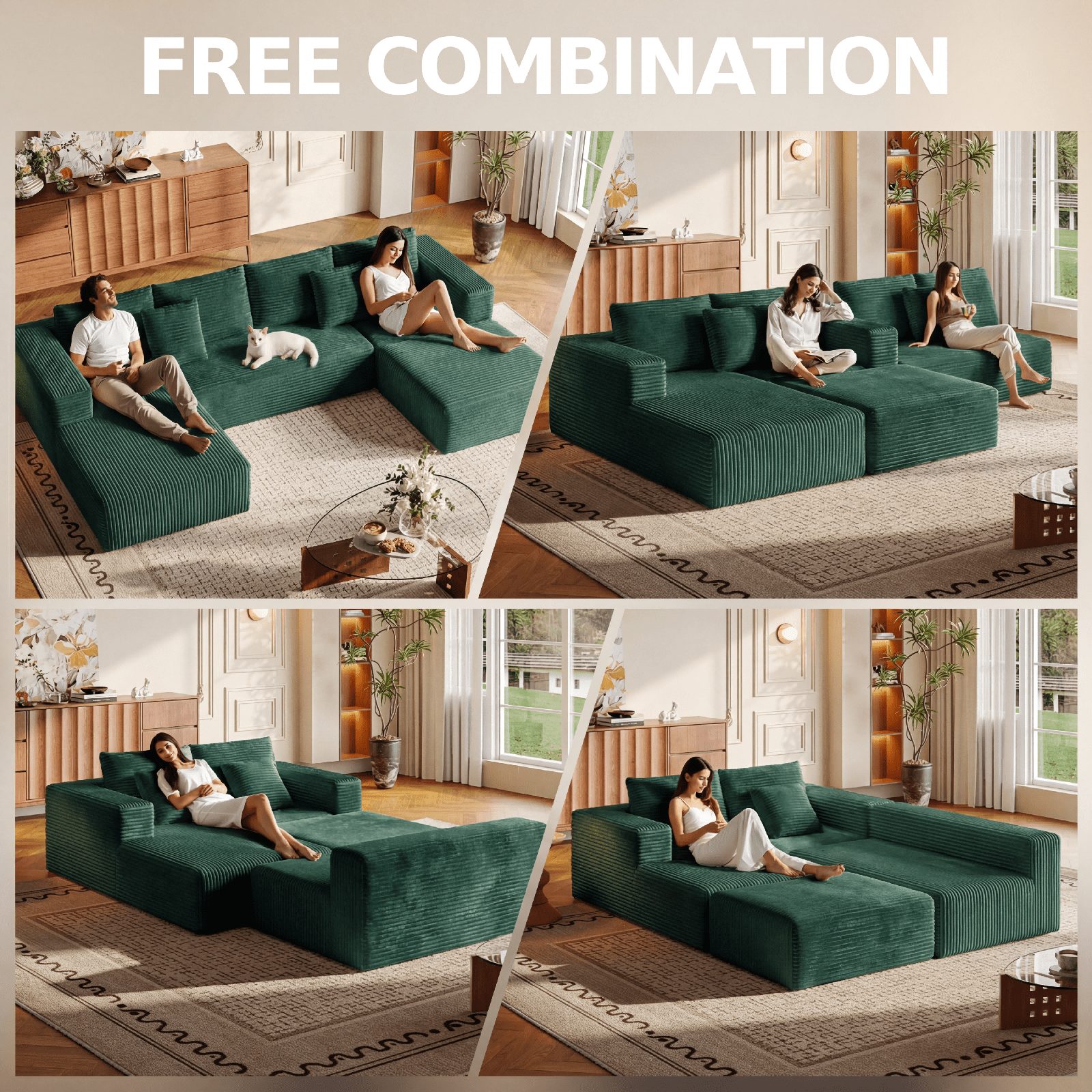 Liaroo 134.7" Sectional Sofa, Boneless Couch, U-Shaped Couches with Chaise No Assembly Required Modular Cloud Sofa for Living Room Apartment Theater Room