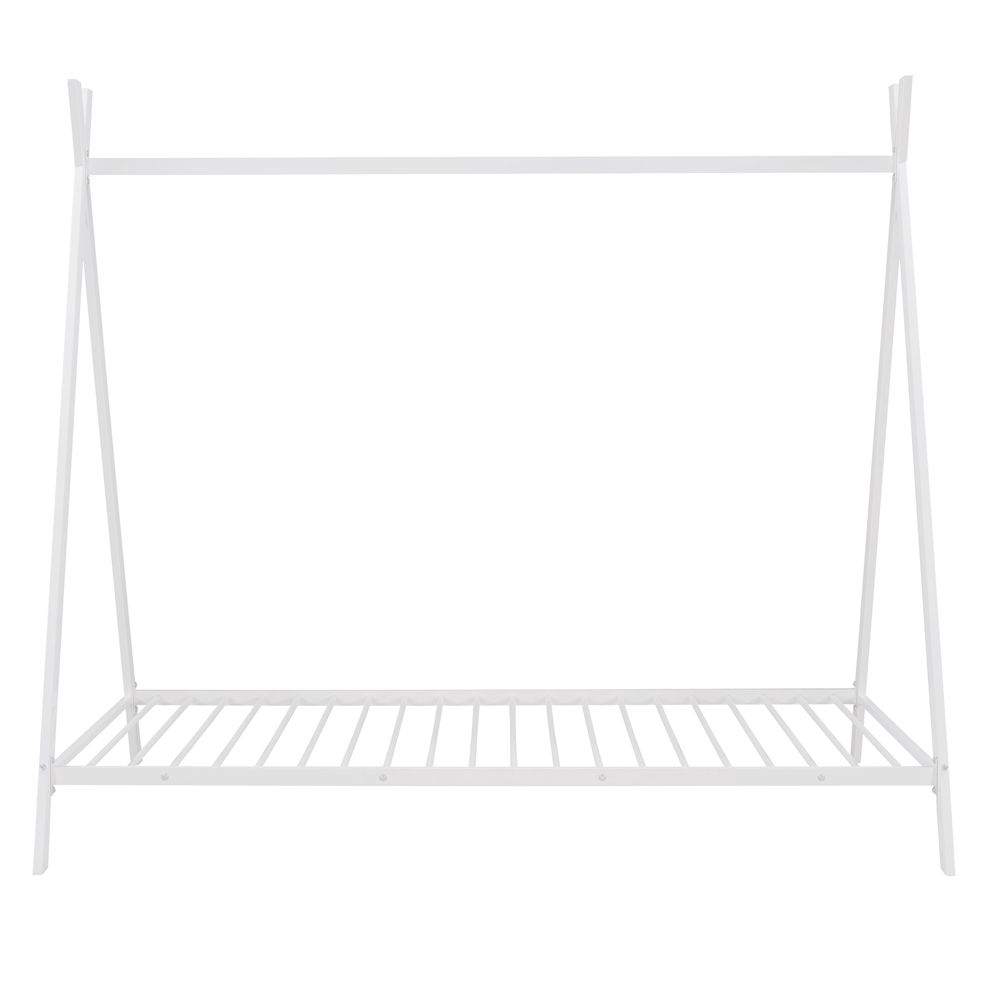 Gewnee Twin Size Metal Tent Bed Floor House Bed with with x-Shaped Frame for Kids,White