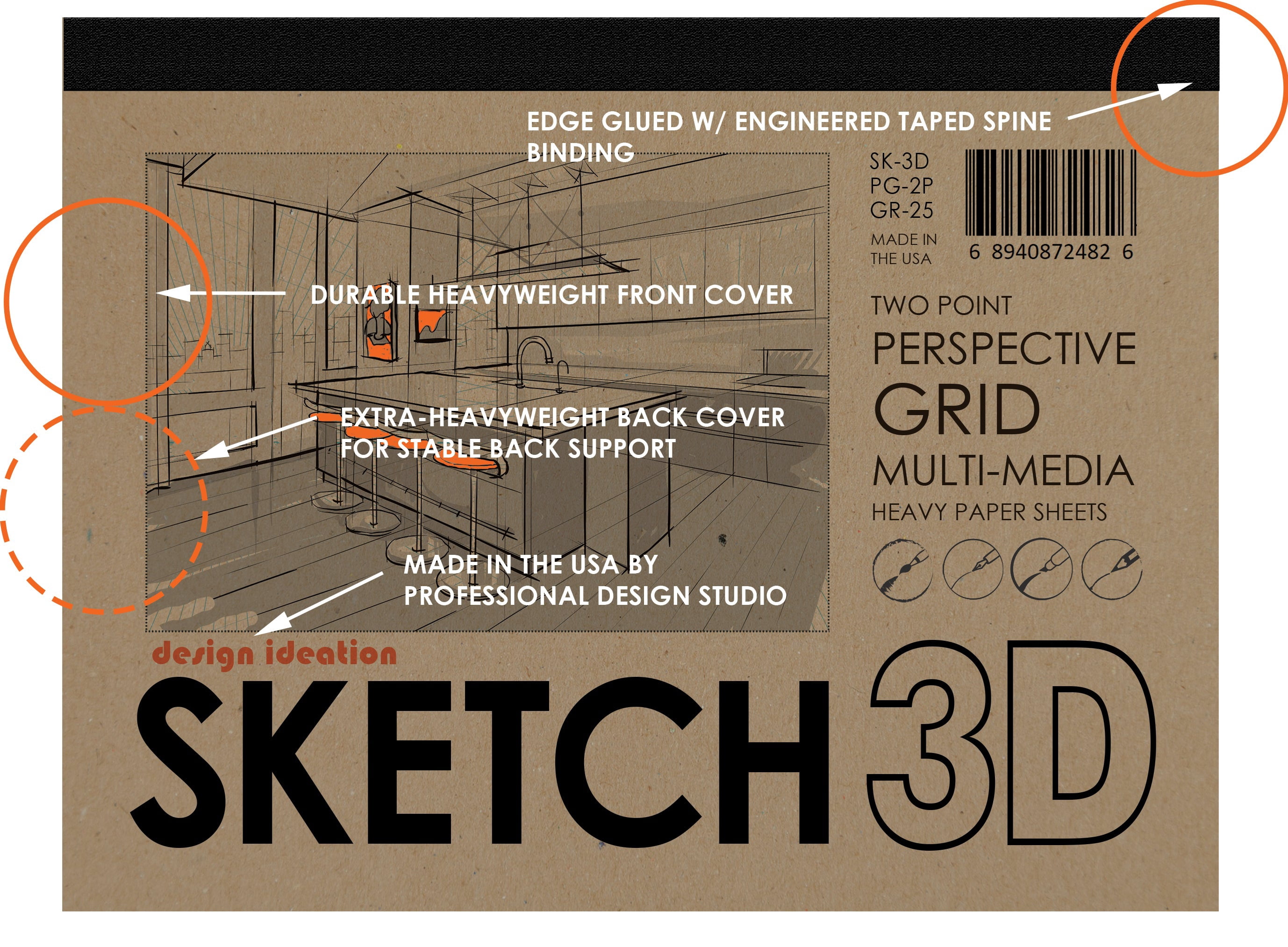 Perspective Grid Pad. Removable Sheets. Mixed Media Paper. Reinforced Lay Flat Binding. 2 Point. Grey. (11" X 17") PAD-2550-TS-H (1 Pad)