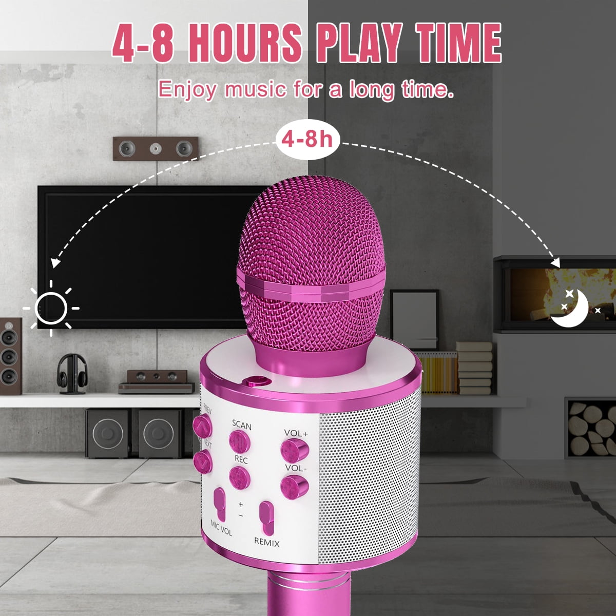 PayUSD Wireless Microphone for Kids Bluetooth Karaoke Microphone for adults 5-in-1 Portable Handheld Mic Speaker Birthday Christmas Gifts Toys for Girls Boys Adults All Age, Pink