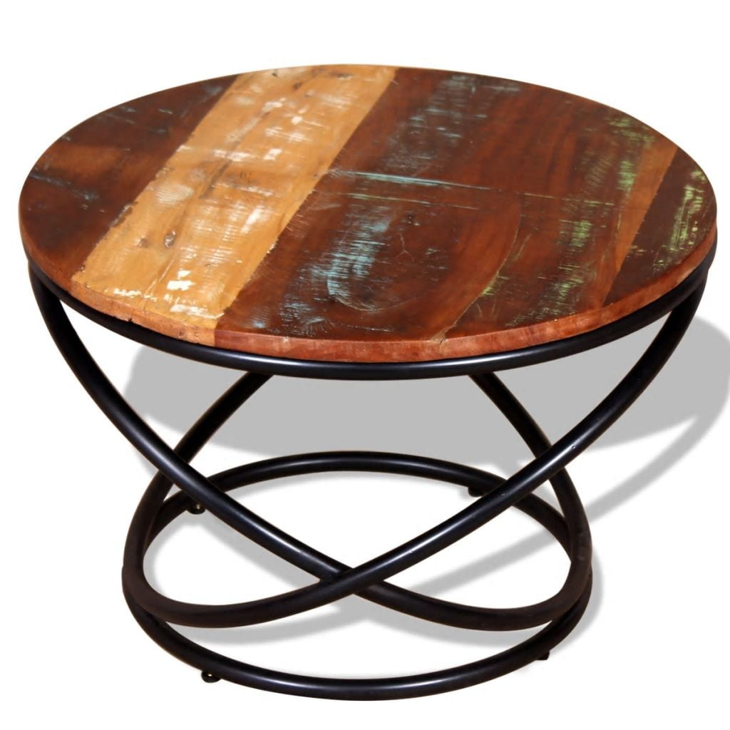 Kepooman 23.6" Modern Solid Reclaimed Wood Foundry Side Accent Table for Living Room Bedroom, Multi-color