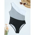 thumbnail image 2 of Hotian Women's One Piece Swimsuit Color Block One Shoulder Cut Out Bathing Suit Sexy Beach Swimwear Beachwear Black S, 2 of 7