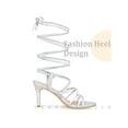 thumbnail image 3 of BLISSFUL STEP Snakeskin Print Strappy Lace Up Stiletto Heel Sandals for Women Silver (Size 7), 3 of 6