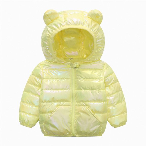 Ymyiu Baby Girl Puffer Jacket Baby Boys Thicken Winter Coat Toddler Girls Fleece Warm Hooded Jacket Clothes 6-12 Months(Yellow, 6-12 Months)