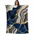 thumbnail image 2 of Flannel Fleece Throw Blanket Blue Grey Marble Texture Lightweight Soft Plush Blankets,Gold Foil Abstract Stripe Cozy Warm Throw Blanket for Couch Sofa Bed Car Office All Season Use 60x80in, 2 of 9