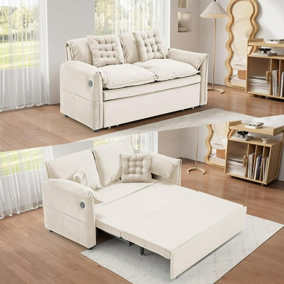 62.9" Pull Out Sofa Bed,3-in-1 Pull Out Couch with 5-Position Adjustable Backrest,Convertible Sleeper Sofa Bed with Storage & USB