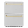 thumbnail image 2 of ZLINE Autograph Edition 24 in. Touchstone 168 Can Outdoor-Rated Dual Refrigerator Drawer with DuraSnow Stainless Steel Doors and Polished Gold Handles (RDSOZ-SN-24-G), 2 of 2