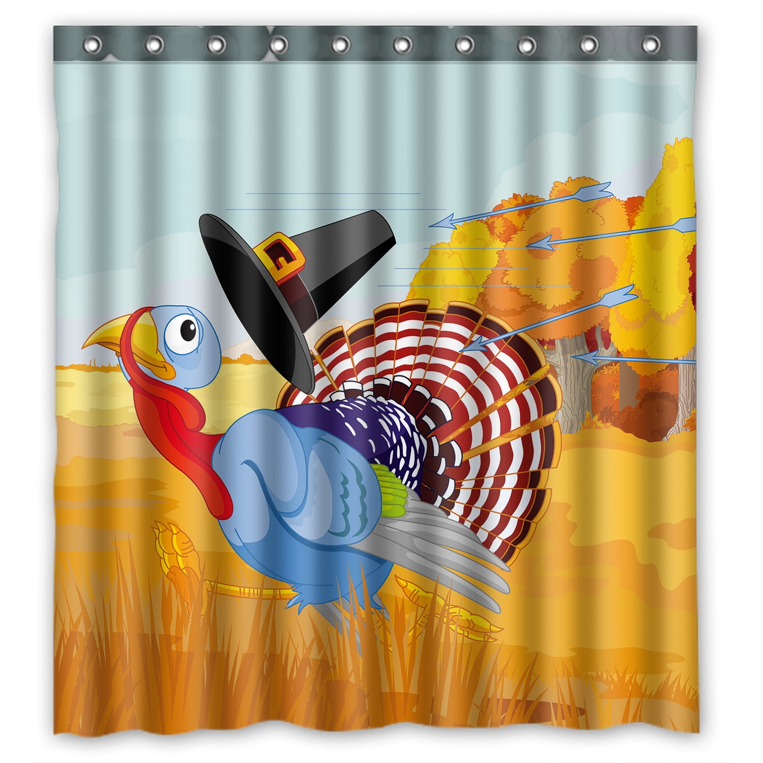 Turkey Thankgiving Pattern Print Bathroom Shower Curtain