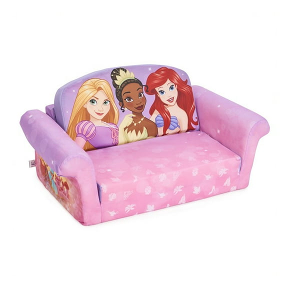 Marshmallow Furniture Kids 2-in-1 Flip Open Foam Sofa, Disney Princesses