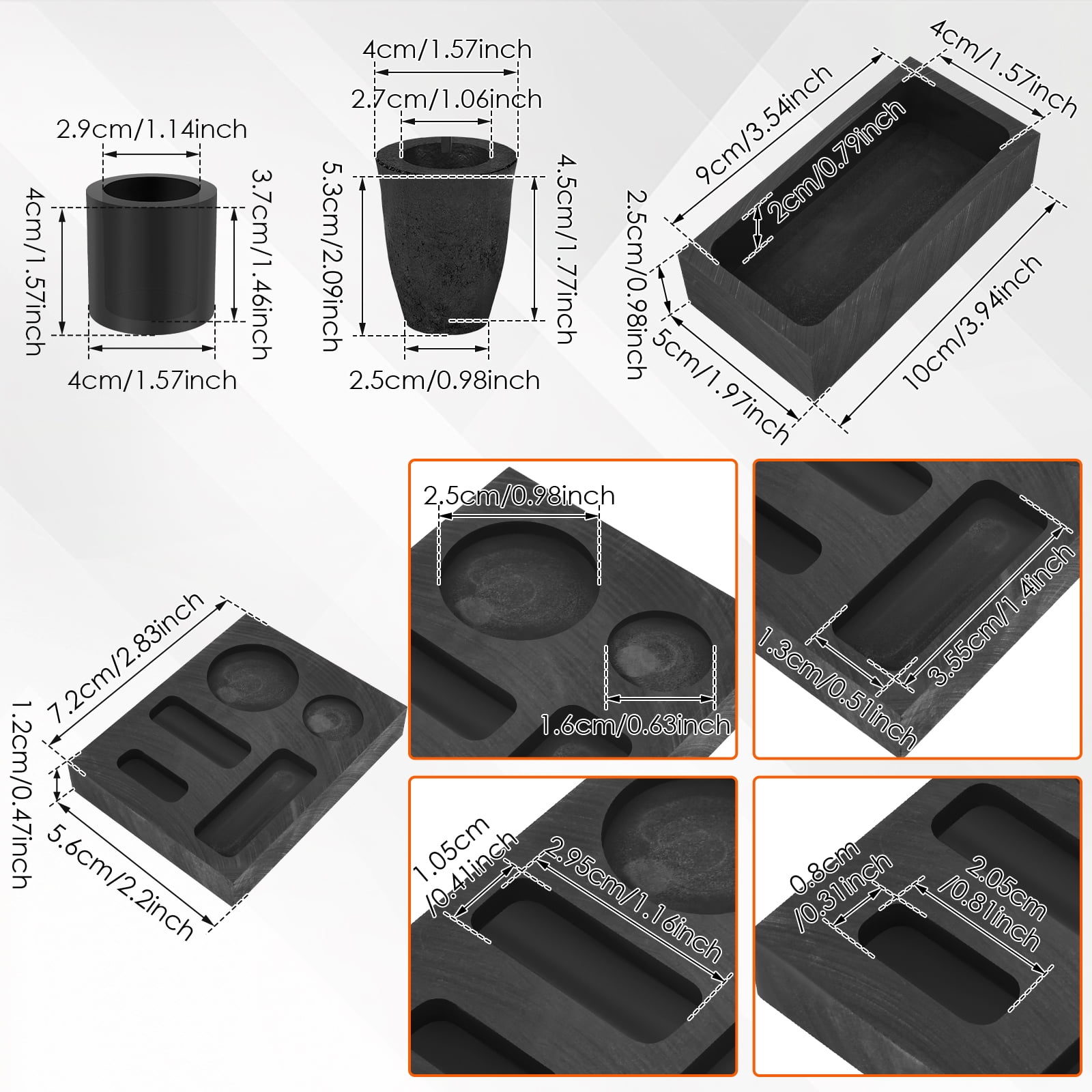 8 Piece Melting Casting Set Including Tool Tong 2 Graphite Stir Rod Sticks 5 in 1 Graphite Ingot Mold and More for Gold Silver Aluminum