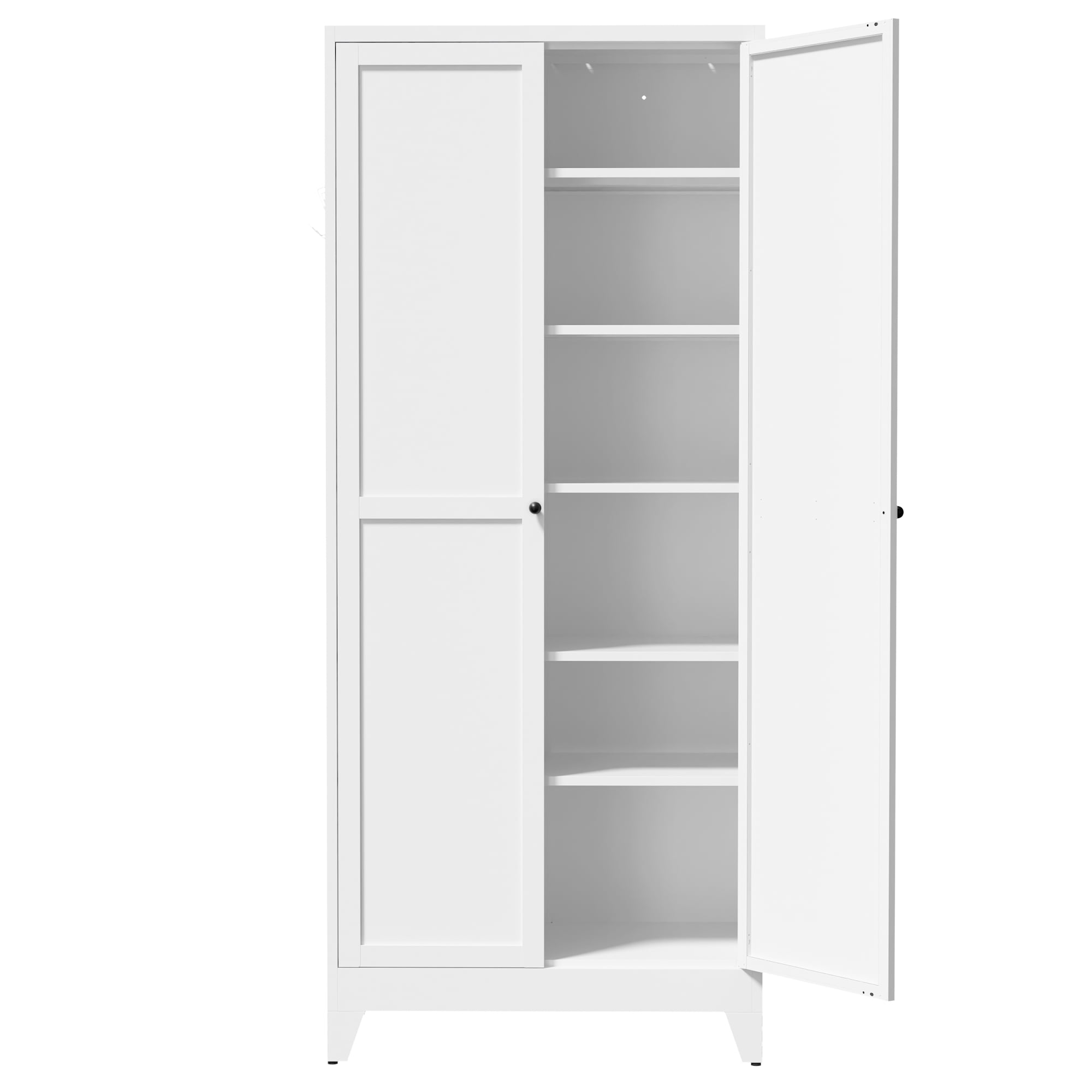 75" White Freestanding Metal Kitchen Pantry Storage Cabinet, 5 Adjustable Heavy-Duty Shelves Hold 180LBS Each, Magnetic Doors, Anti-Tip Design for Kitchen Pantry Dining Room