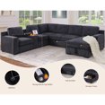 thumbnail image 2 of Hybition Chenille Sofa Modern Pullout Sofa bed 7 Seater Sectional Couch with Multifunctional Console & Storage Chaise-Color:Dark Grey, 2 of 8
