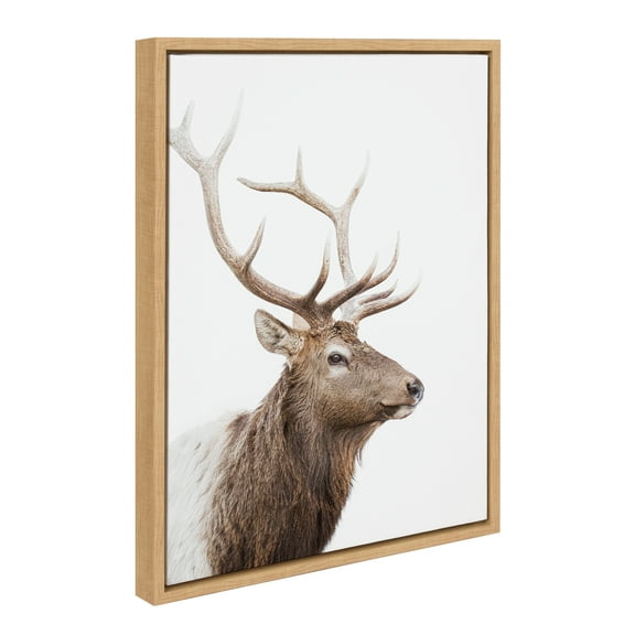 Kate and Laurel Sylvie Stag Profile Framed Canvas Wall Art by Amy Peterson Art Studio, 18x24 Natural, Modern Forest Animal Portrait Art for Wall
