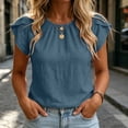 thumbnail image 2 of Women's Linen Tops Ihhxva Crew Neck Short Sleeve 2-in-1 Pleated Stretchable Cotton-Linen Flutter Sleeves Lightweight Casual Tunic Top S-3XL, 2 of 9
