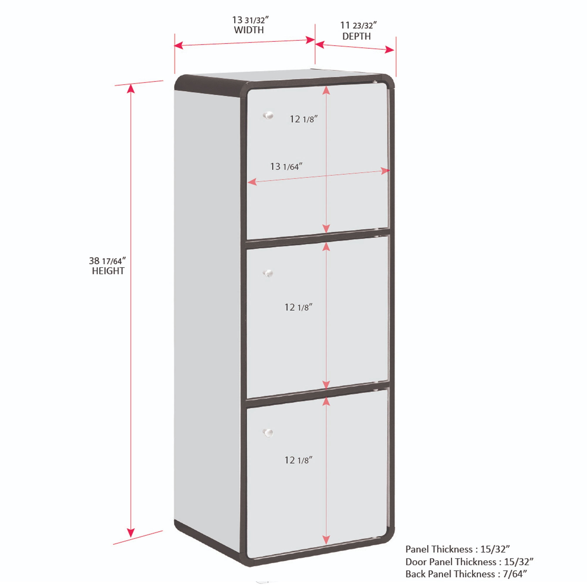 Kings Brand Furniture Dothan Wood 3-Cubed Closed Bookcase - Storage Shelf Organizer Bookshelf, Red