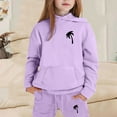 thumbnail image 2 of Tween Outfits for Girls Sets Long Sleeved Letter Print Hooded Top Sweater Pants Fall Girls Clothes Purple Size 12-13T, 2 of 4