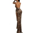 thumbnail image 3 of HLSOHJP Women's High Split Cowl Neck Maxi Dress Sleeveless Chain Spaghetti Straps Cross Animal Leopard Print Party Dress, 3 of 7