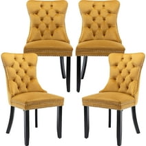 Golden Velvet Dining Chairs Set of 4, Kitchen & Dining Room Chairs Set of 4, Tufted Dining Chairs, Velvet Upholstered Dining Chairs, Solid Wood Frame (Gold Yellow, Set of 4)
