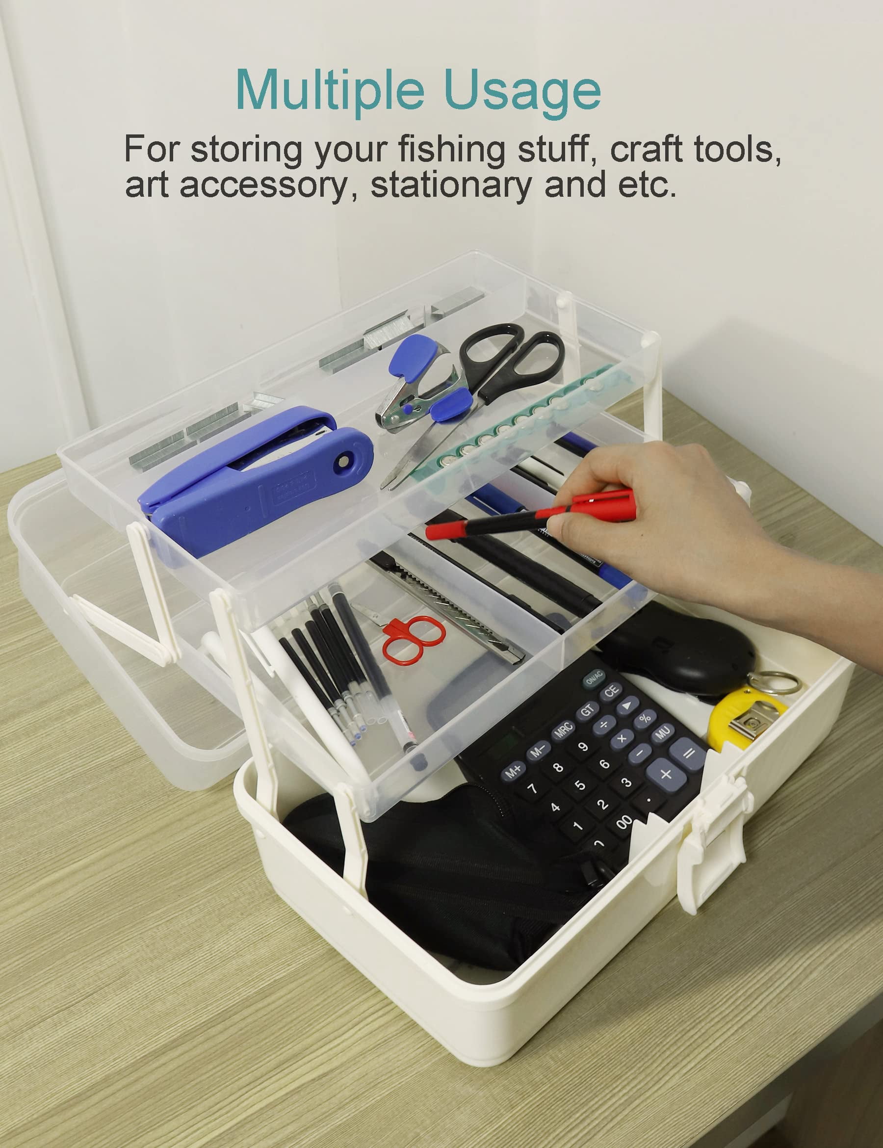 Tackle Box Large 3 Layers Plastic Portable Storage Fishing White Organizer Art Craft Tool