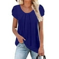 thumbnail image 4 of KDDYLITQ Basic Tops Work Chiffon Pleated Plus Blouses Women Petal Sleeve Chiffon Crew Neck Blouses for Women Keyhole Back Tee Shirts for Women Plus Size Dark Blue 4X, 4 of 5