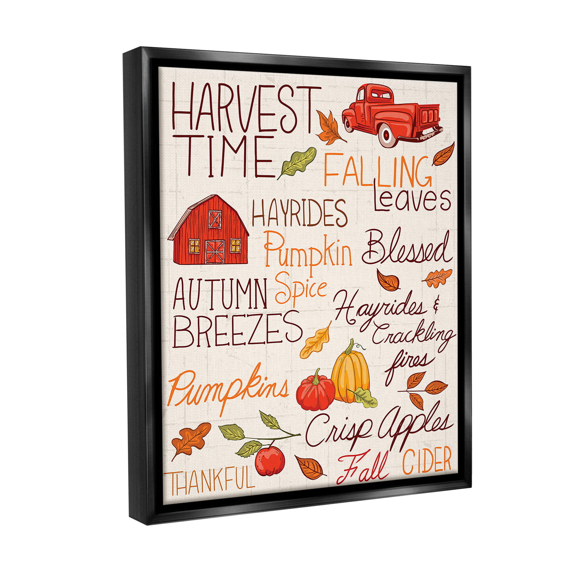 Stupell Industries Harvest Time Phrases Holiday Painting Black Floater Framed Canvas Art Print Wall Art, 17 x 21