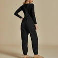 thumbnail image 5 of successthop Womens Fleece Overalls Solid Color Casual Loose Jumpsuit Long Sleeved V Neck Jumpsuit Casual Pajama Pocket Jumpsuit Black 2XL, 5 of 8