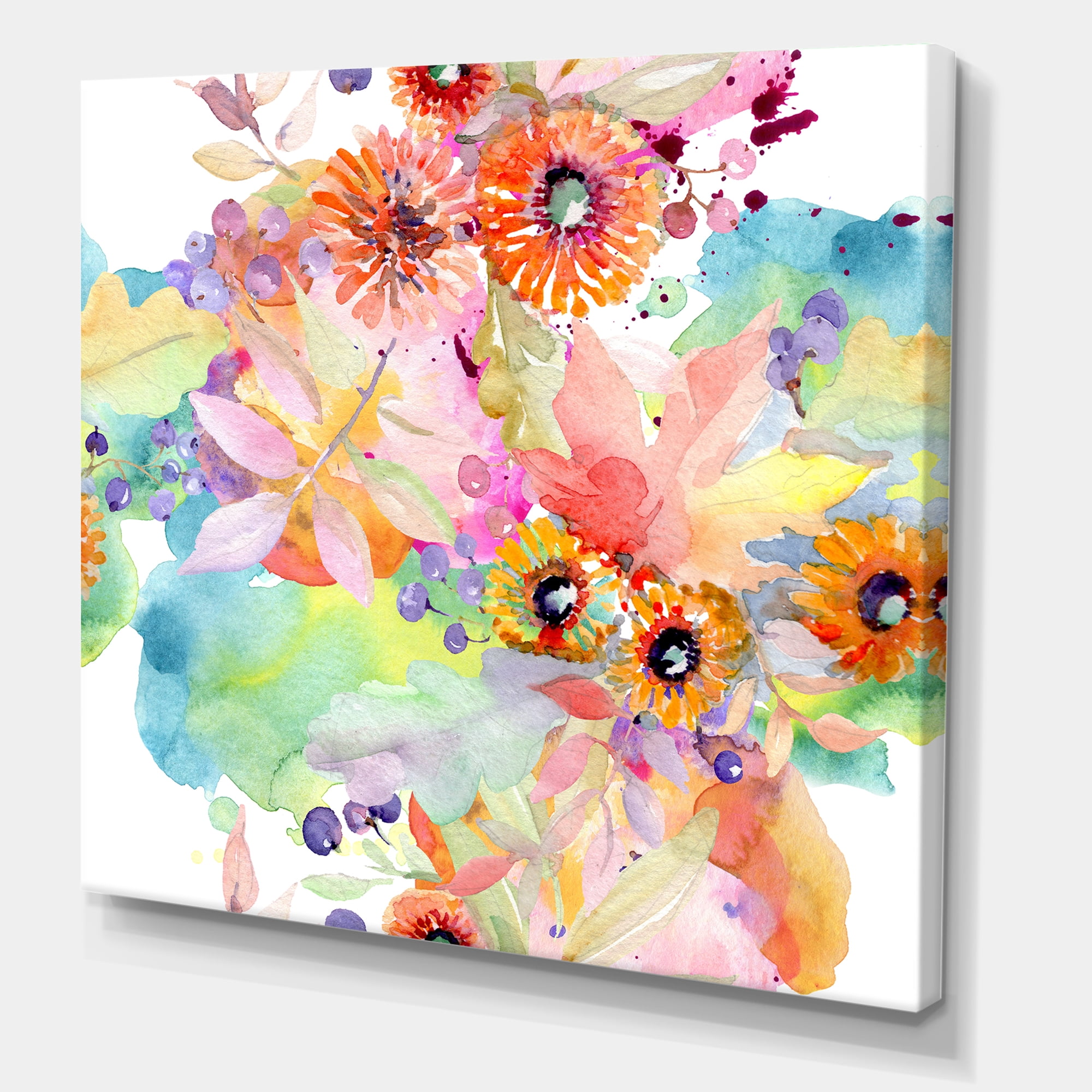 Designart ' Wildflowers and Vibrant Wild Spring Leaves I ' Traditional Canvas Wall Art Print