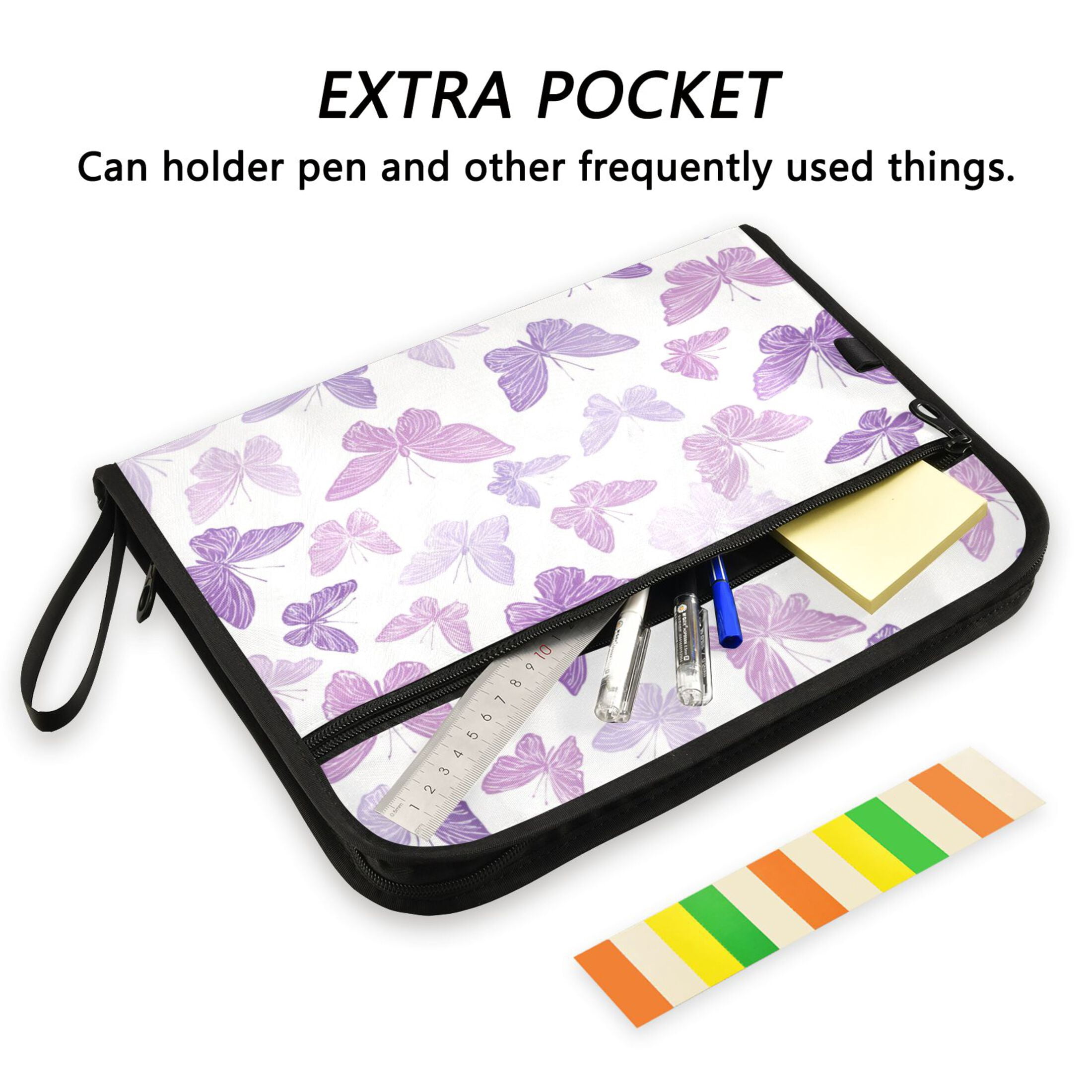 WOBOGO Purple Butterfly Expanding File Folder Letter Size Accordion Filing Organizer 13 Pocket Separate Organ Pocket