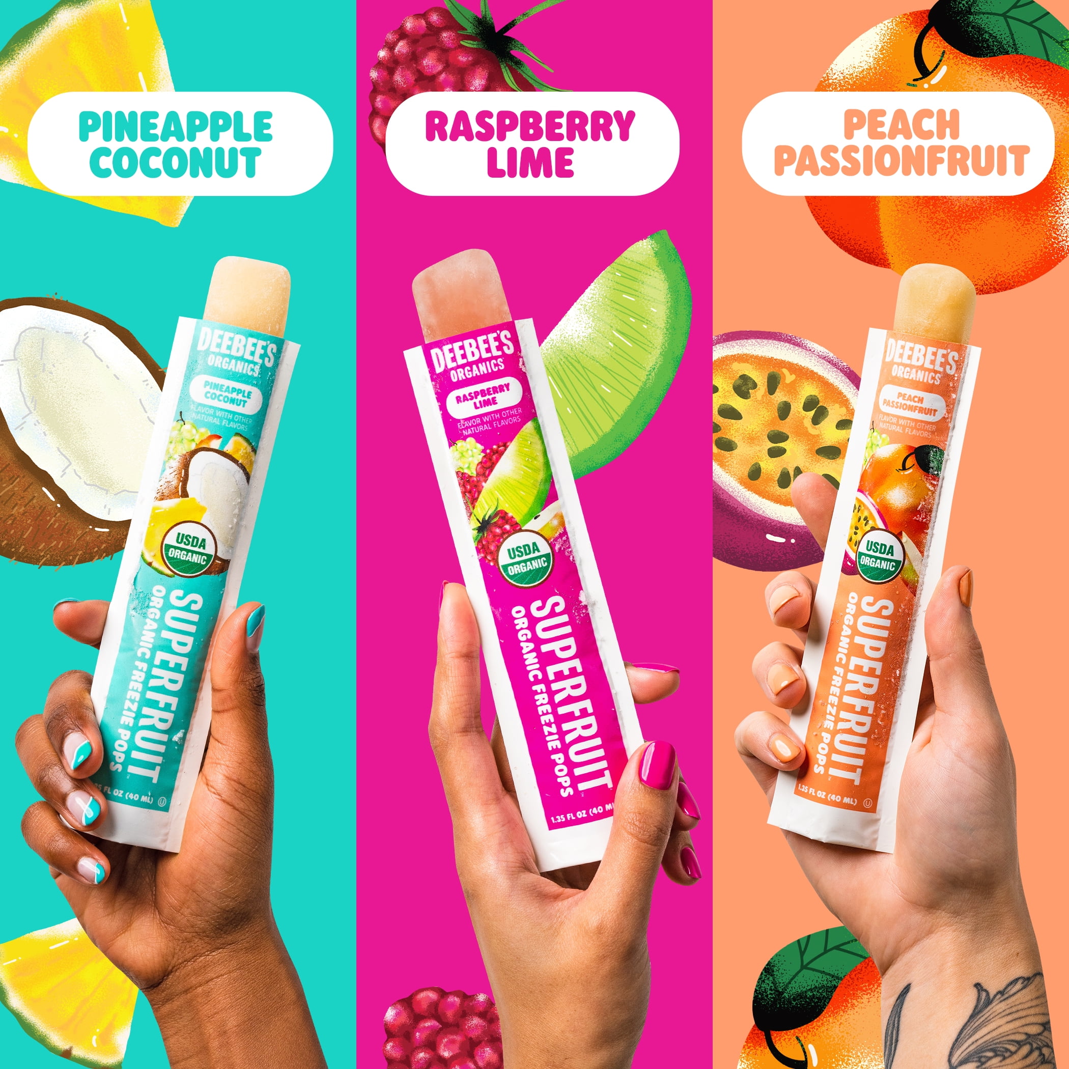 Deebee's Organics Tropical Fruit Freezies Ice Pops, Gluten-Free, 1.35 oz, 10 Count