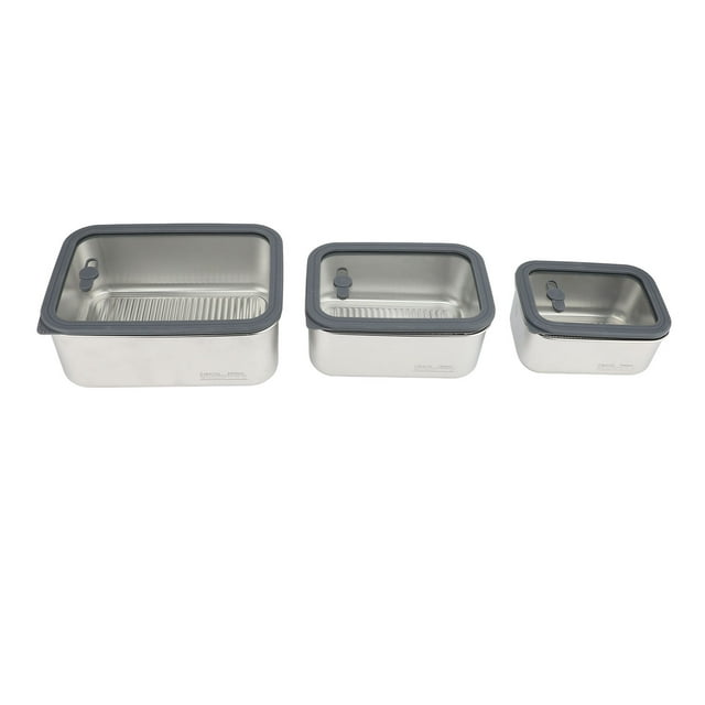 Stainless Steel Food Storage Container Set, 304 Stainless Steel Food Storage Containers 3Pcs Airtight Large Capacity Reusable with Vent Hole for Kitchen