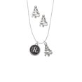 thumbnail image 2 of Delight Jewelry Silvertone Antiqued Round Seal - Initial - R - Silver tone Zig Zag Christmas Tree Charm Necklace and Stud Earrings, 2 of 4