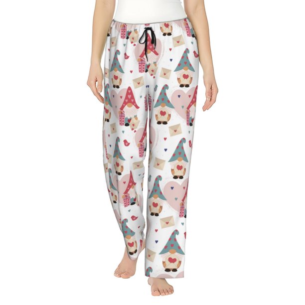 Balery Gnome With Love Letter Pantalones de pijama para mujer, pijamas ultraligeros, pantalones de estar por casa-Small