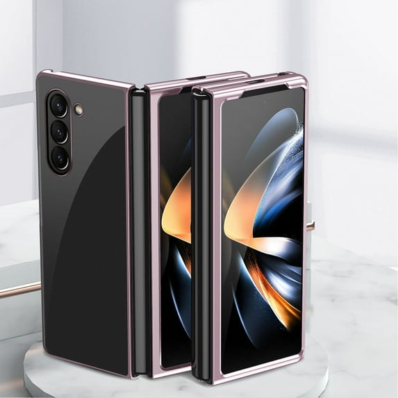 Allytech Galaxy Z Fold 5 Cover Clear, Z Fold5 Clear Case, Shockproof Electroplated Anti-Yellow Crystal Clear Protective Anti-Scratch Cover Case for Samsung Galaxy Z Fold5 - Rosegold