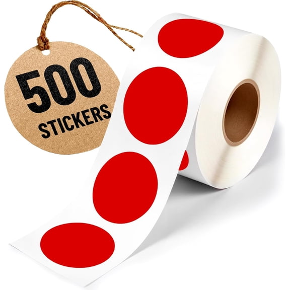 2 Inch Dot Matte Red Color Code Labels for Color Coding and Organization, Round Coloured Easy Peel Strong Self Adhesive Dot Stickers (500 Stickers Per Roll)