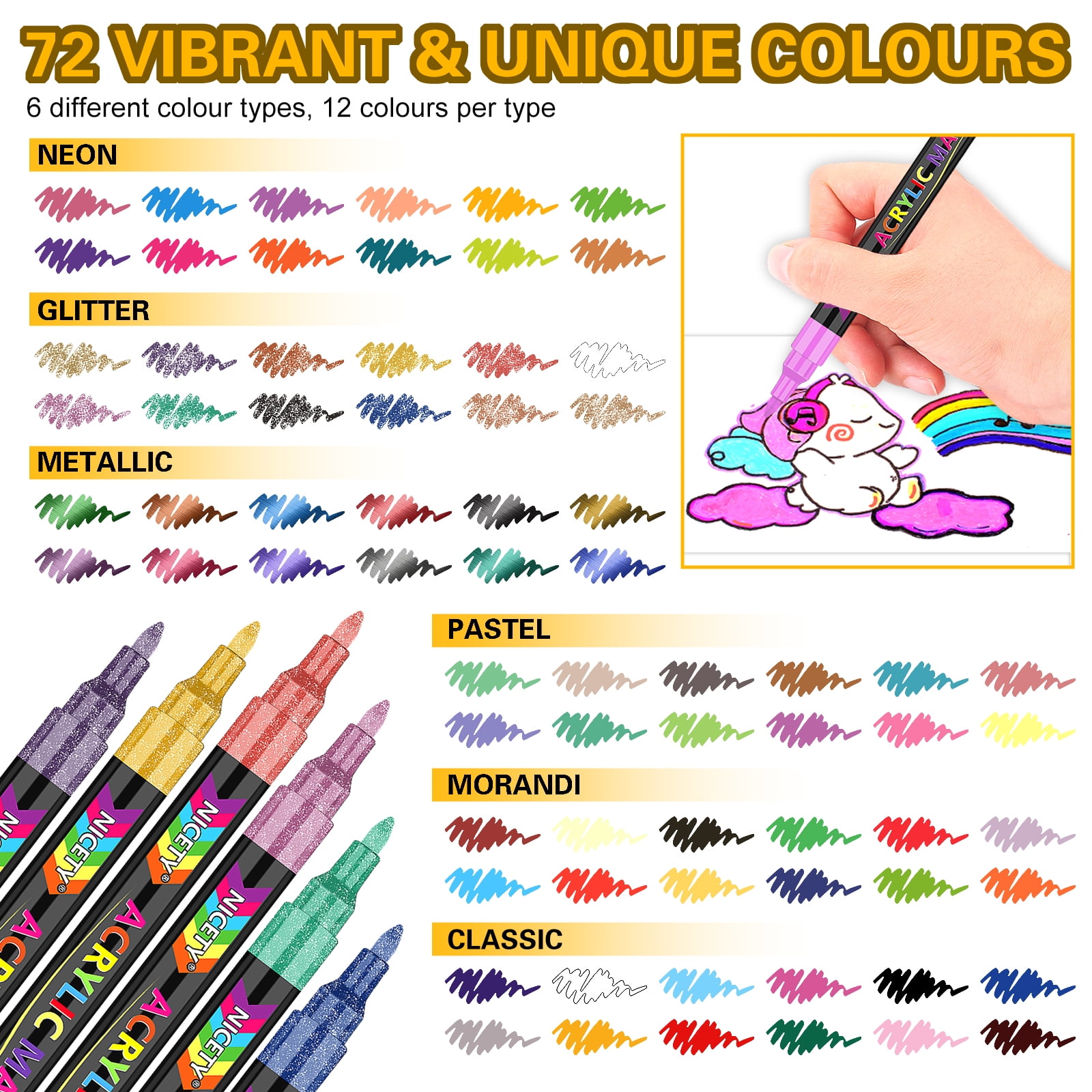 Gunsamg 42 Color Art Acrylic Paint Markers, Great Gift for Kids