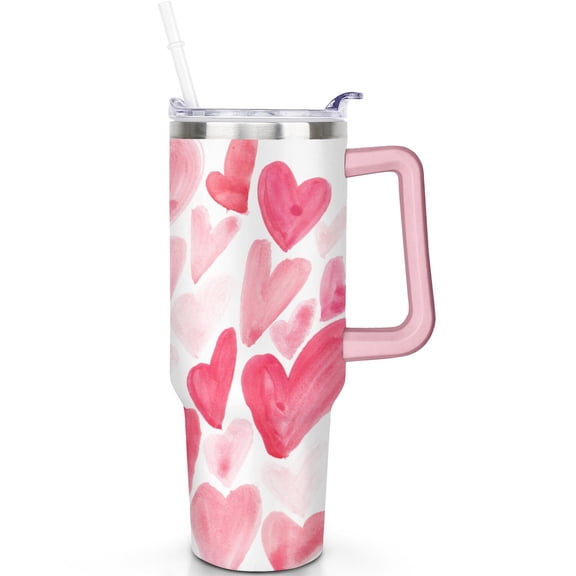 Valentine's Day 40oz Tumbler Stainless Steel Vacuum Insulated Travel Must Have Mug with Handle Flip Straw Lid Leak Proof Cup Gift for Him Her
