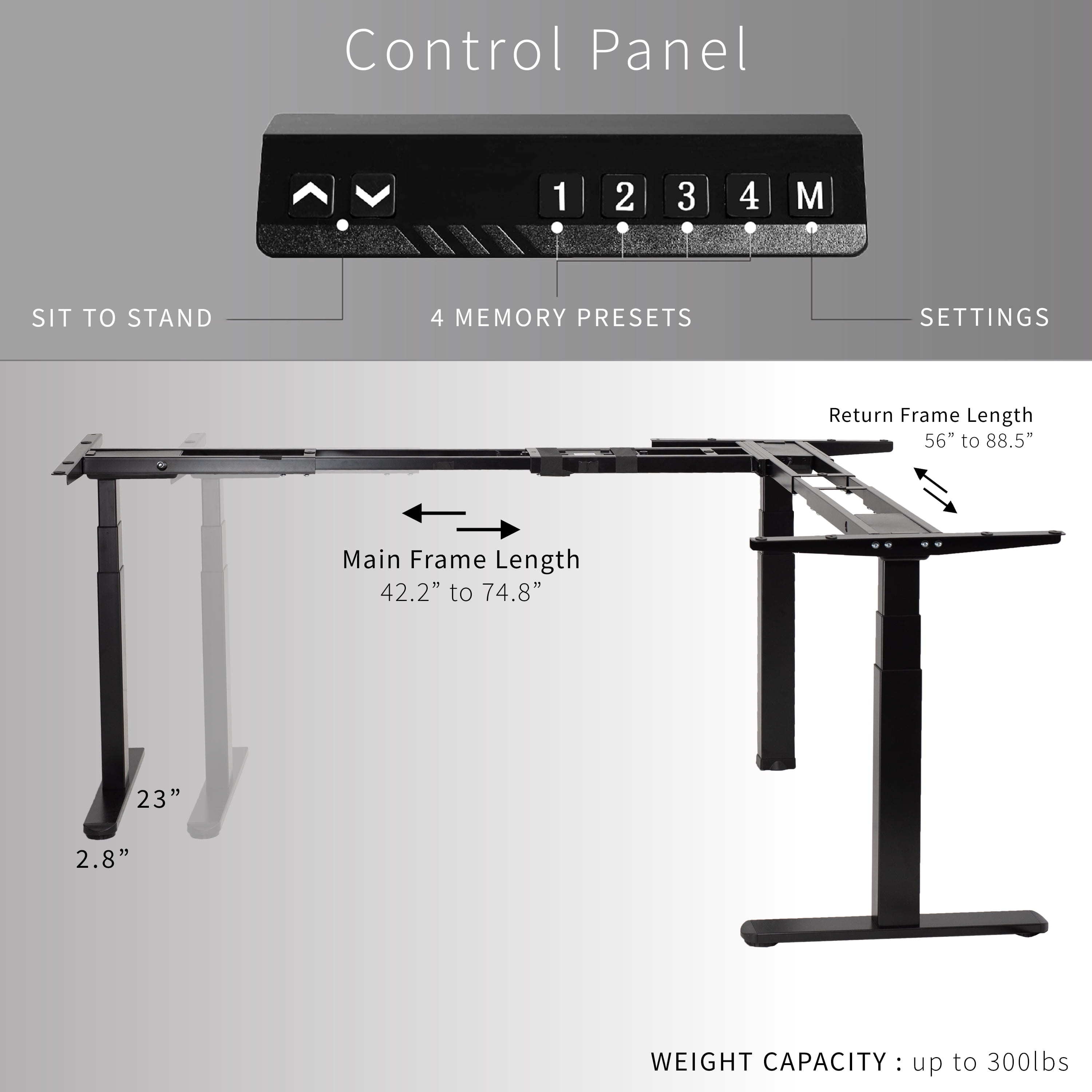 VIVO Black Electric Motor Height Adjustable Corner 3 Leg Standing Desk Frame