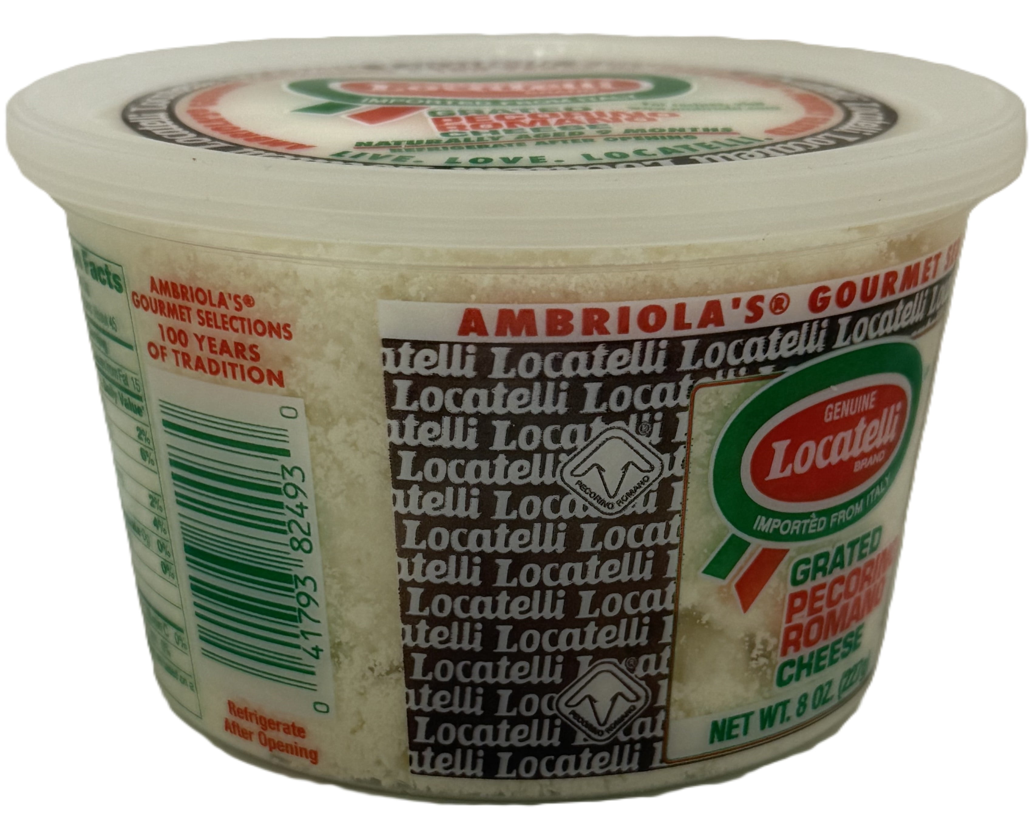 Ambriola Locatelli Pecorino Romano Naturally Aged 9 Months Freshly Grated Cheese, 8 oz. Tub, Keep refrigerated