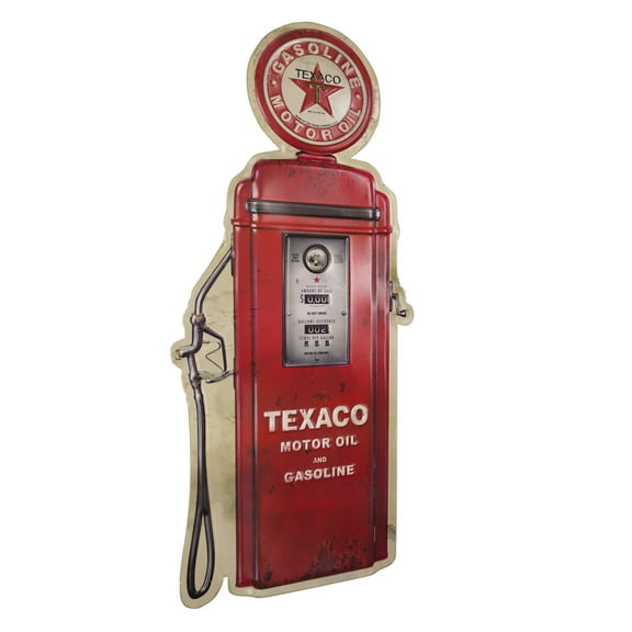 American Art Decor Vintage Texaco Motor Oil Gasoline Pump Embossed Metal Sign - 23.5" x 10.25"