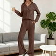 thumbnail image 3 of Fall Sweater Sets Women 2 Piece Outfits Fashion Button Ribbed Knit Pullover Tops and High Waisted Wide Leg Casual Long Pants with Pockets, 3 of 8