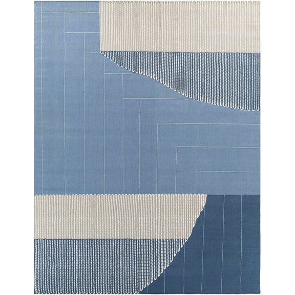 BoutiqueRugs Hanwood Contemporary Area Rug - Blue, Medium Gray, Off White - 2' x 3'