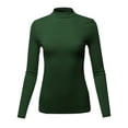 thumbnail image 2 of A2Y Women's Basic Solid Soft Cotton Long Sleeve Mock Neck Top Shirts Junior Fit Army Green L, 2 of 6