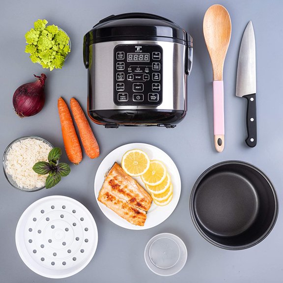 - Small Digital Electric Rice Cooker, 4-8 Cups, 10 Preset Settings, Brown and White Rice Steamer, Slow Cooker with Steamer for Vegetables, Pot