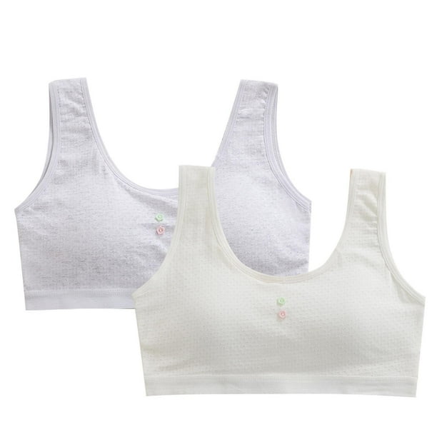 Odeerbi 2 Pack Niñas Bras de Entrenamiento 10-16 Años, Bras Deportivos Sin Alambre de Algodón Con Almohadillas Ropa Interior de Desarrollo de La Pubertad Respirable