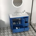thumbnail image 4 of PORKISS Bathroom Vanity, Wooden Bathroom Vanity with Pedestal Under Sink, Freestanding Render Vanity with 2 Doors and 4 Drawers, Modern Vanity Cabinet for Bathroom, Blue, 4 of 13