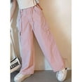 thumbnail image 5 of Kids Cargo Pants Loose Fit Baggy Pants Elastic High Waisted Pink Cargo Pants with Pocket Outfits for Girls Over 16, 5 of 5
