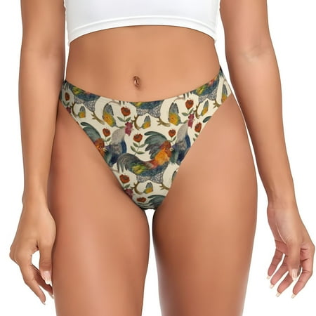 Qokaie Multi-Colored Roosters Printed Women s Cotton Thong Underwear  Sexy Breathable Panties G-string-Small