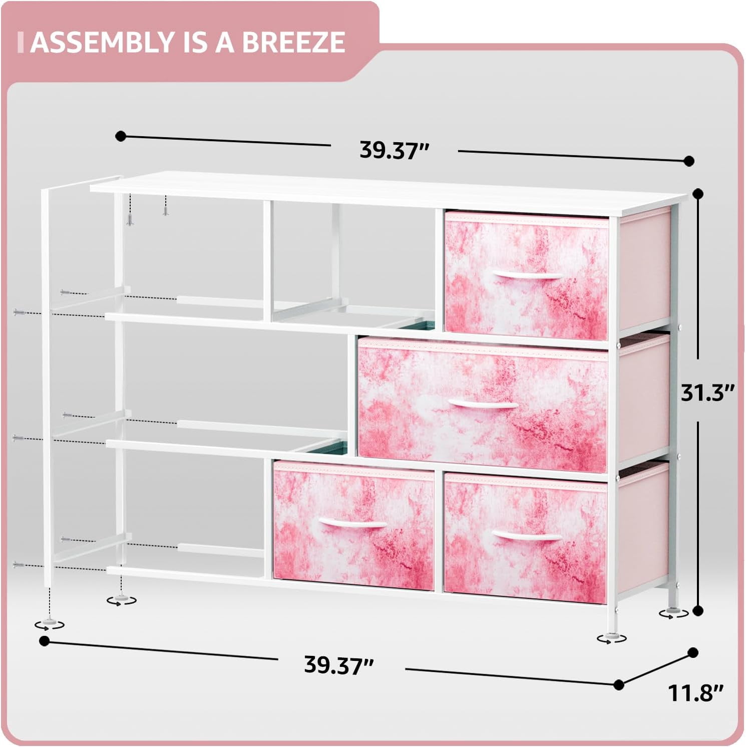 Sorbus Dresser with 8 Fabric Bins Drawers - Kids Furniture Storage Chest for Clothing Toys Organization, Bedroom, Closet (Tie-Dye Pink)