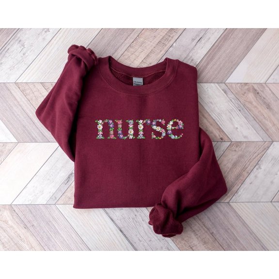 Embroidery Flower Nurse Shirt, Nurse Week Embroidery Sweatshirt, Nurse Student Gift, Birthday Gift for Nurses