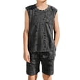 thumbnail image 2 of Asxite Boys 0-12 Years Solid Short Sleeve Crewneck Tops with Pants Vintage Loose 2 Piece Summer Set Dark Gray 1-2Years, 2 of 5
